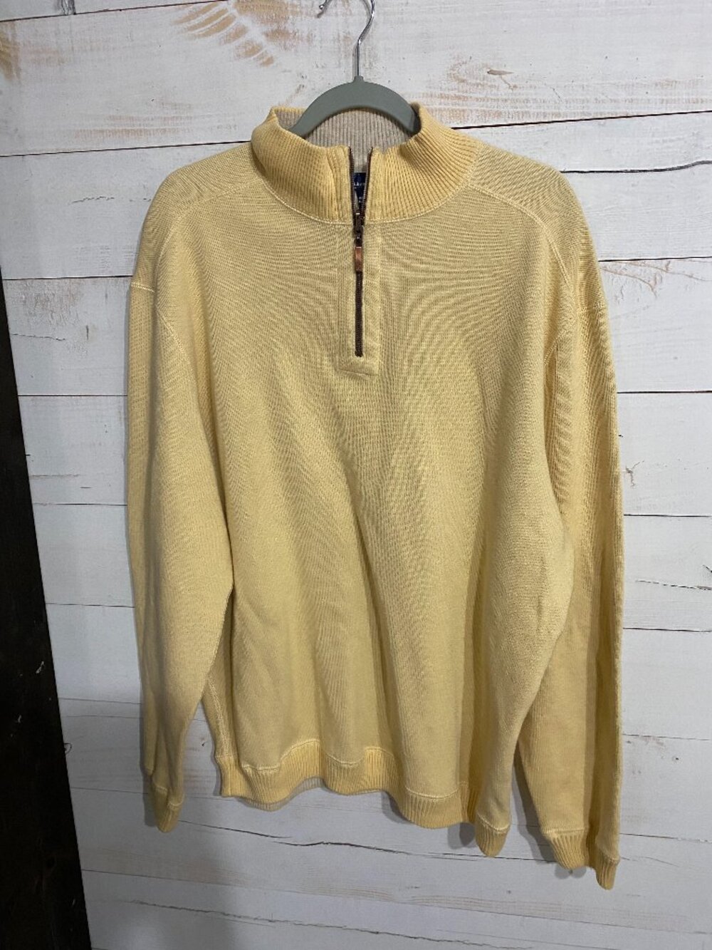 Caribbean Joe Men's Yellow Cotton Quarter Zip Pullover Sweater Knit Large